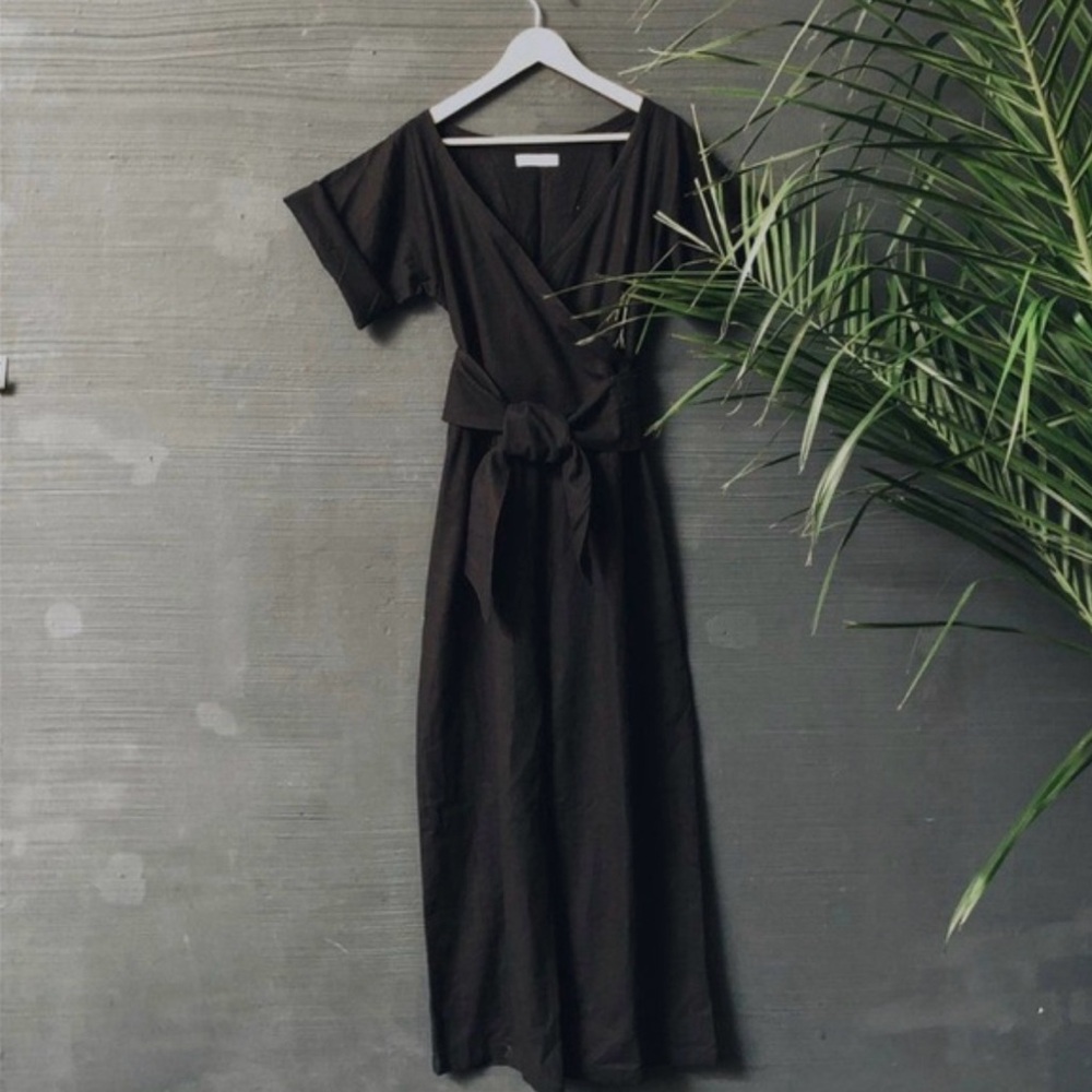 Amae Co Black Kimono Wrap Jumpsuit